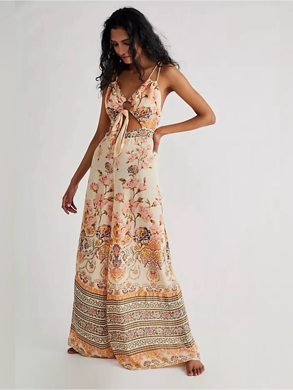 Free People Sundown Cutout Floral Wode Leg Jumper